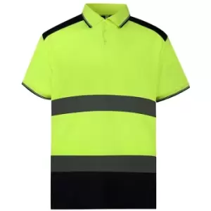 Image of Yoko Adults Unisex Two Tone Short Sleeve Polo Shirt (M) (Yellow/Navy) - Yellow/Navy