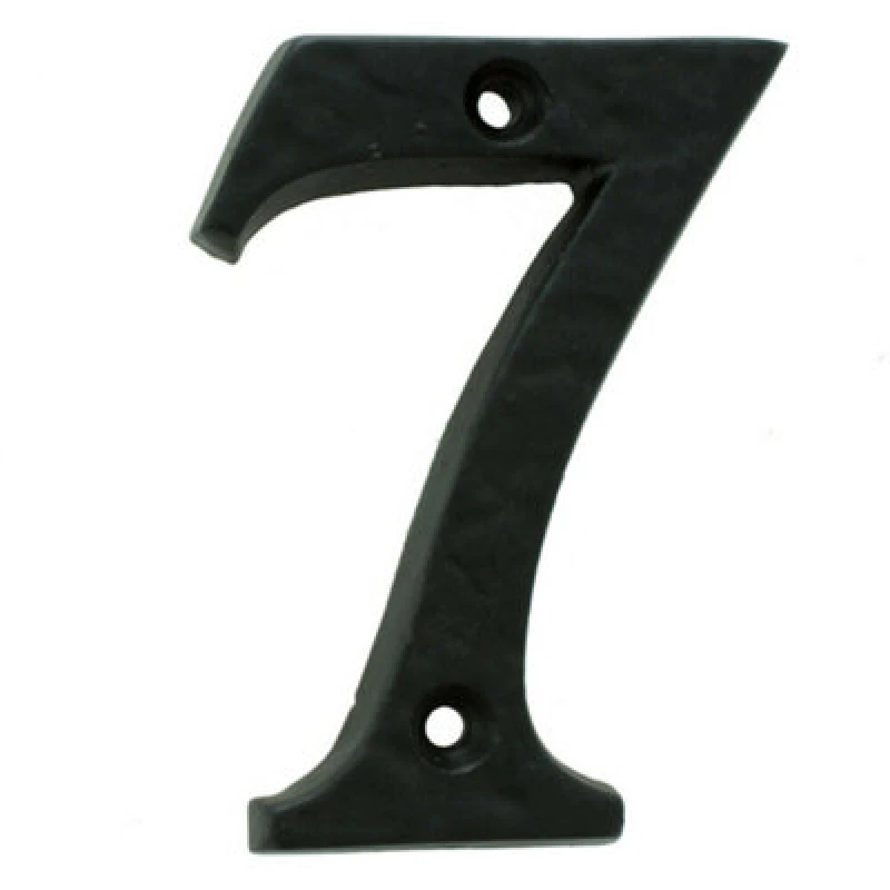 Image of Loops Black Antique Door Number 7 78mm Height 8mm Depth Iron Face Numeral Plaque Black