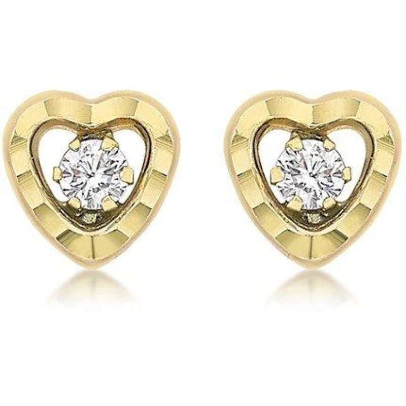 Image of Be You 9ct Yellow Gold CZ Diamond Cut Heart Studs Yellow Gold female One Size