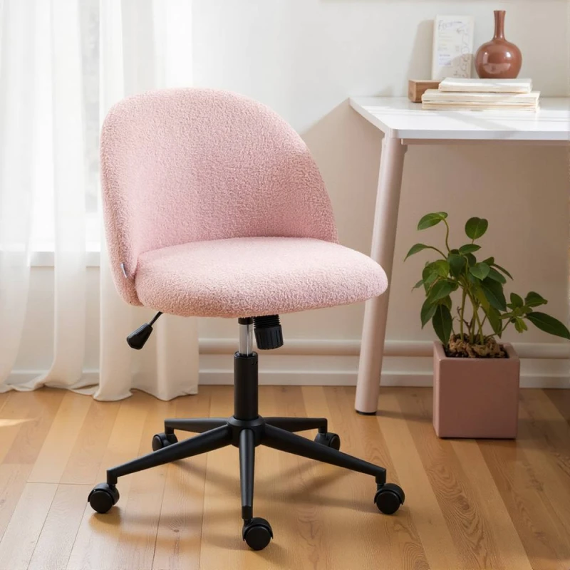 Image of HOMCOM Desk Chair, Fluffy Swivel Office Chair for Makeup Vanity in Pink Pink Unisex