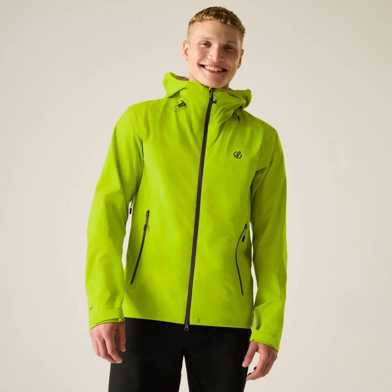 Image of Dare 2b Mens Apex 3 Layer Hooded Walking Waterproof Jacket in Bright Green Size: Medium Bright Green Male M