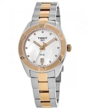 Image of Tissot PR 100 Mother of Pearl Diamond Dial Two Tone Stainless Steel Womens Watch T101.910.22.116.00 T101.910.22.116.00