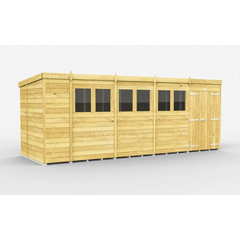 Image of Buttercup Farm 18 x 6 Feet Pent Shed - Double Door W/ Windows - L178 x W533 x H201cm in Brown Brown Unisex