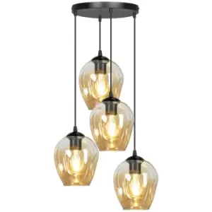 Image of Emibig Istar Black Cluster Pendant Ceiling Light with Amber Glass Shades, 4x E27