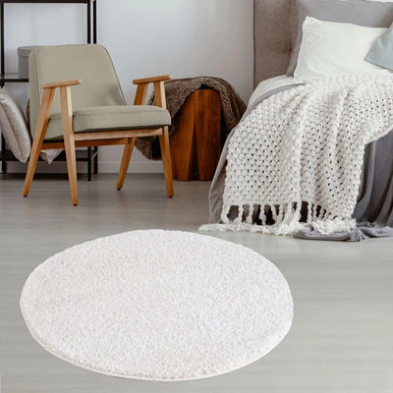 Image of THE RUGS Shaggy Rugs White Living Room Rug - Soft Fluffy Thick Carpet For Bedrooms & Kitchen Easy To Clean Home Decor Rugs Size: 120cm diameter Whi