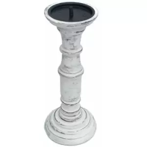 Image of Rustic Antique Carved Wooden Pillar Church Candle Holder [[Antique White,Large 31cm]