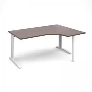 Image of TR10 right hand ergonomic desk 1600mm - white frame and walnut top