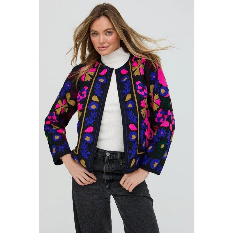 Image of Raffya Raffya Halen Quilted Embroidered Jacket In Black female 10 (S)