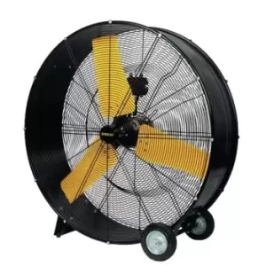 Image of Stanley 36" 914mm Industrial Drum Fan with Yellow Steel Blades & Black Housing. 2.9m power cable.