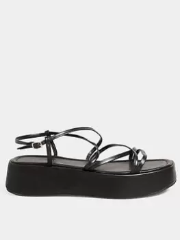Image of Yours Extra Wide Fit Strappy Flatform - Black, Size 5, Women