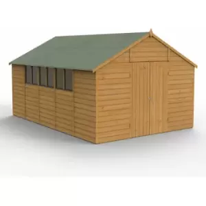 Image of 15' x 10' Forest Shiplap Dip Treated Double Door Apex Wooden Shed (4.48m x 3.2m) - Golden Brown