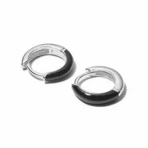 Image of Daisy London 925 Sterling Silver Black Huggie Hoop Earrings Sterling Silver