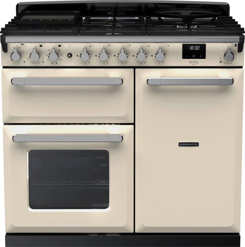 Image of Rangemaster Estel Deluxe ESDL100DFPPCR/CM1 100cm Dual Fuel Range Cooker - Cream / Brass - A/A Rated