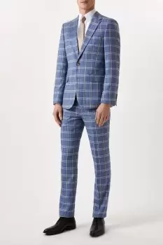 Image of Slim Fit Light Blue Check Suit Jacket