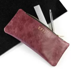Image of Monogrammed Luxury Leather Pencil Case in Burgundy