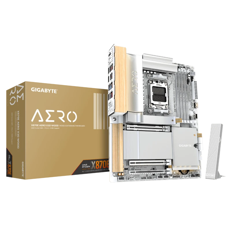 Image of Gigabyte X870E AERO X3D WOOD AMD Ryzen DDR5 ATX Motherboard - White - Socket AM5