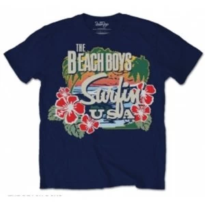 Image of Beach Boys Surfin USA Tropical Mens Navy T Shirt: Medium
