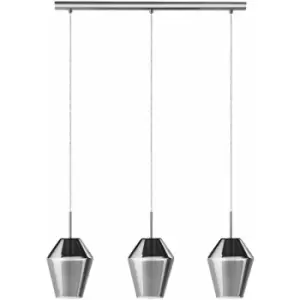 Image of Pendant Light Colour Chrome Shade Black Transparent Smoked Glass Bulb E27 3x28W
