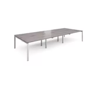 Image of Adapt triple back to back desks 4200mm x 1600mm - silver frame, grey oak top