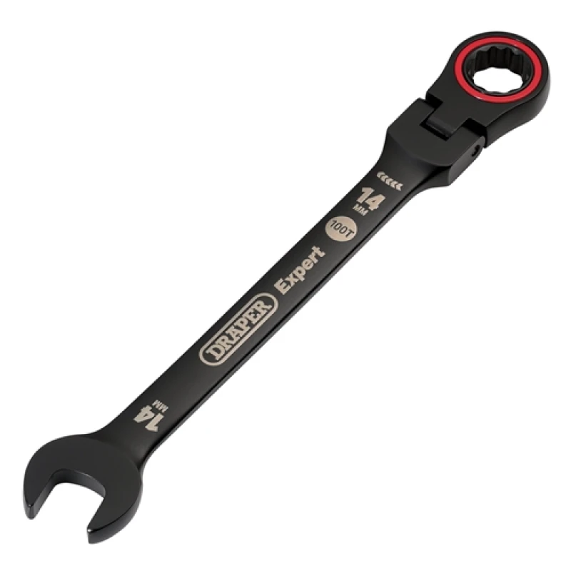 Image of Draper Expert HI-TORQ Metric Flexible Head Ratchet Combination Spanner, 14mm, Black 3920
