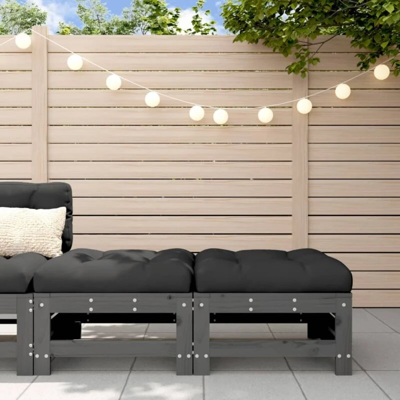 Image of VIDAXL Garden Footstools with Cushions 2pcs Grey Solid Wood Pine Vidaxl 8720845803001