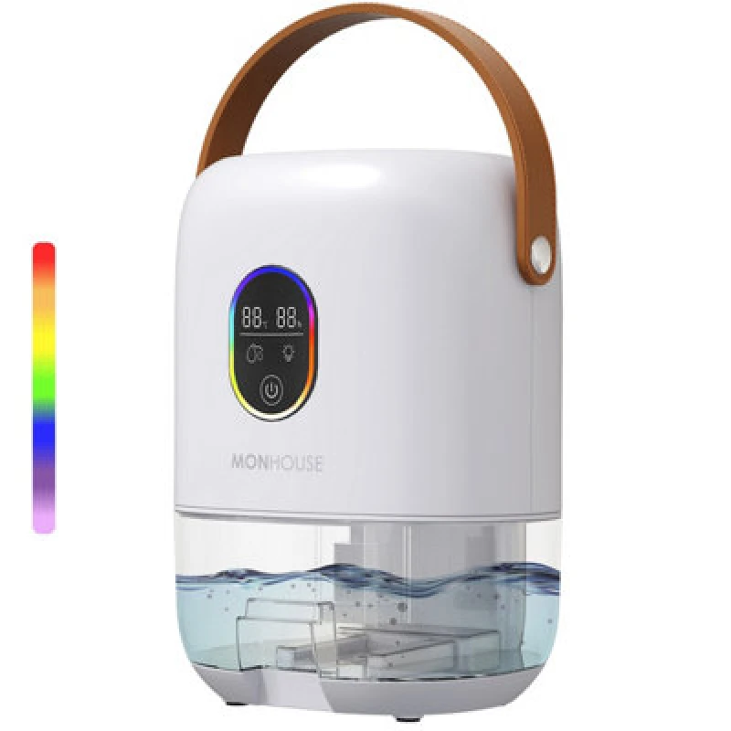 Image of Monhouse Premium Dehumidifier - 1000Ml Electric Moisture Absorber - 7 Color Nightlight Touch Screen Humidity Indicator - White