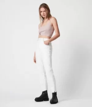 Image of AllSaints Womens Wool Slim Fit Enya Crop Top, Pink, Size: L