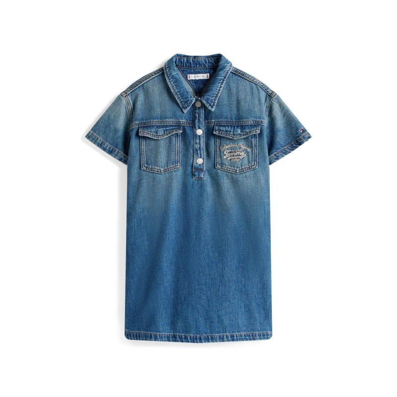 Image of Tommy Hilfiger Kids Denim Button-Front Shirt Dress Island Blue 1BJ female 8Y