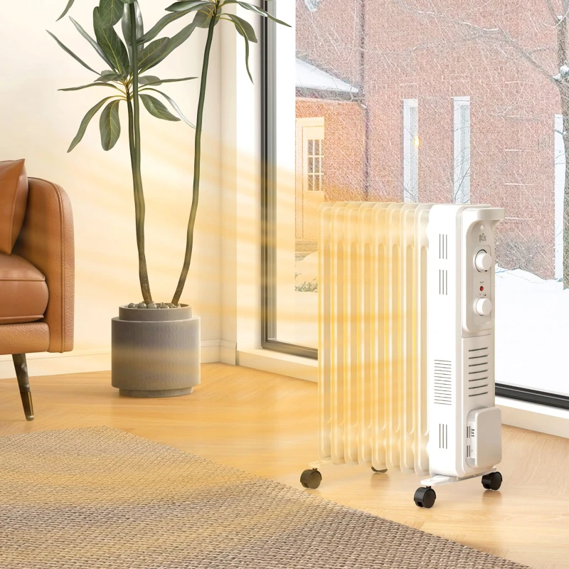 Image of Homcom 9 Fin Portable Oil Filled Heater Radiator, Energy Efficient, White 820-413V71WT