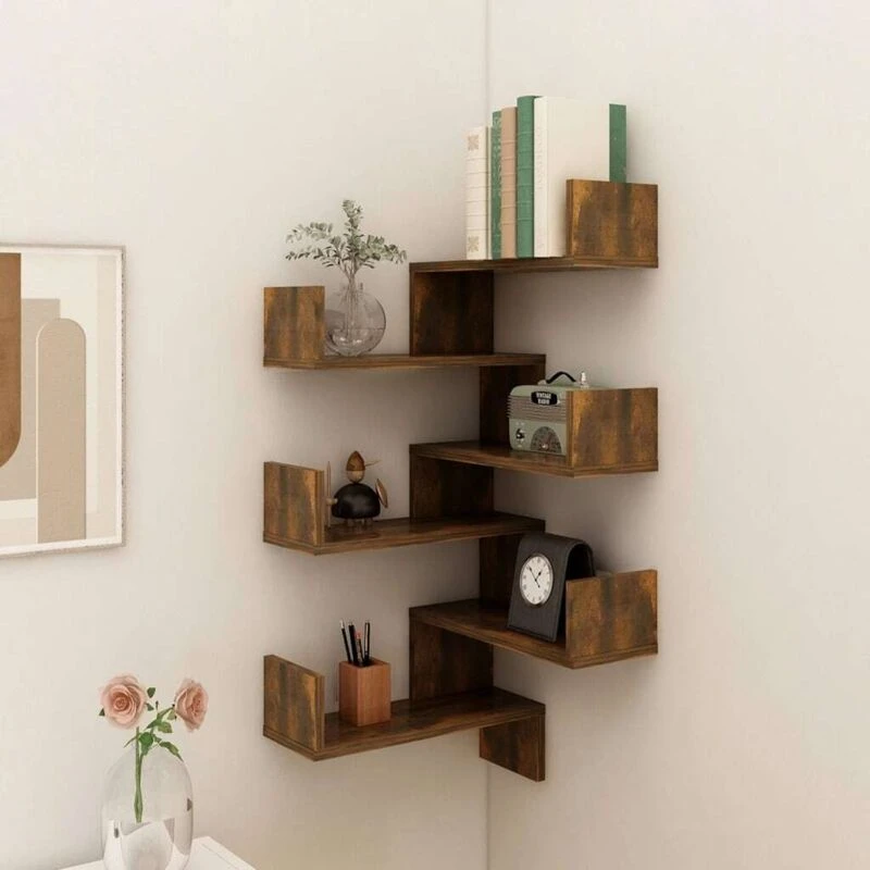 Image of VIDAXL Wall Corner Shelves 2 pcs Smoked Oak 40x40x50cm Engineered Wood vidaXL 8720286932674
