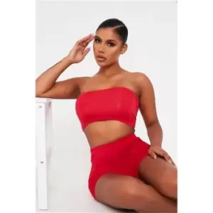 Image of I Saw It First Red Slinky Bandeau Crop Top - Red