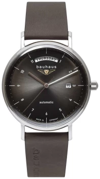 Image of Bauhaus Mens Black Italian Leather Strap Black Dial Watch