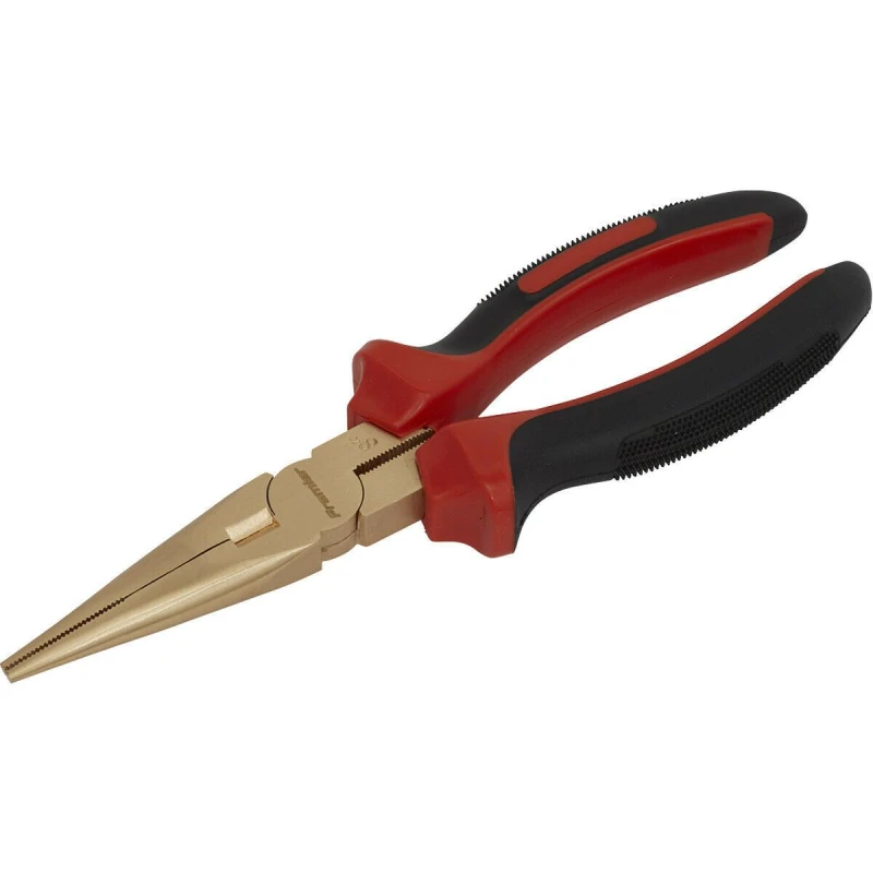 Image of Loops 200mm Non Sparking Long Nose Pliers - Serrated Jaws - Beryllium Copper Copper
