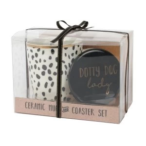 Image of Dotty Dog Lady Mug and Coaster Set