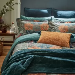 Image of William Morris Honeysuckle & Tulip Super Kingsize Duvet Cover, Mulberry & Teal