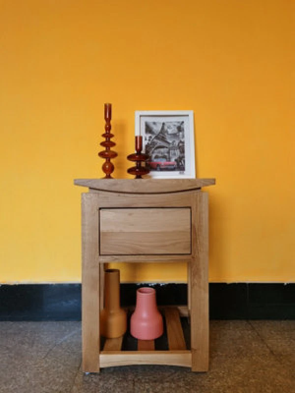 Image of Nightstand Tables, Oak Compact Side Table With Drawer And Shelf, Bedside Cabinet - Fully Assembled - 40W X 35D X 55H