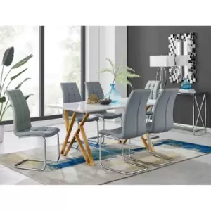 Image of Furniture Box Taranto White High Gloss Dining Table and 6 Grey Murano Chairs