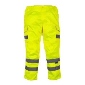 Image of Yoko Mens Hi-Vis Cargo Trousers With Knee Pad Pockets (42in Long) (Yellow)