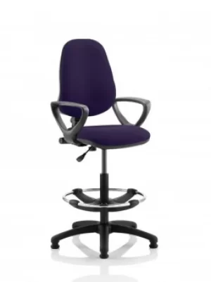 Image of Eclipse I Lever Task Operator Chair Purple Fully Bespoke Colour With Loop Arms with Hi Rise Draughtsman Kit