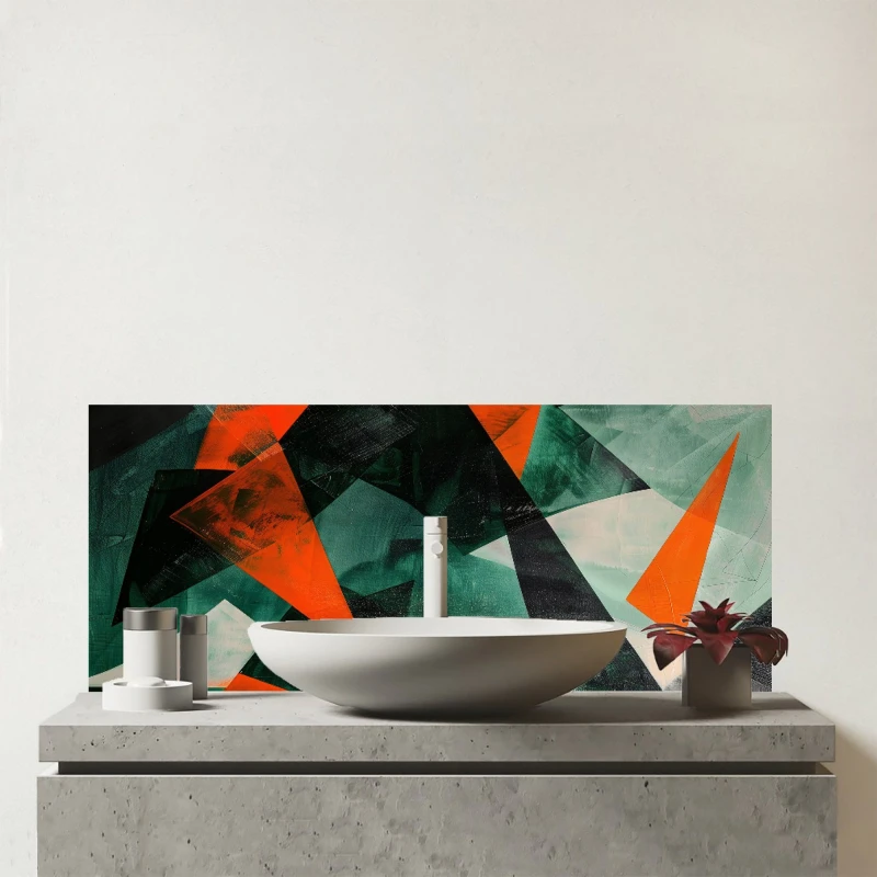 Image of Warren Reed - Designer Curved Geometry Glass Bathroom Splashback Multicolor Unisex