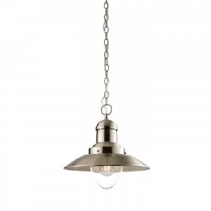 Image of 1 Light Dome Ceiling Pendant Clear Glass, Satin Nickel, E27