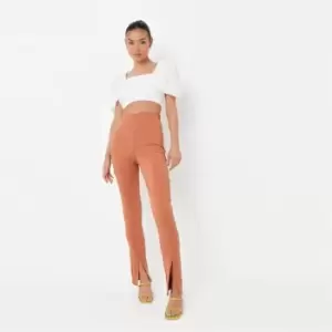 Image of Missguided Stretch Poplin Split Front Legging - Brown