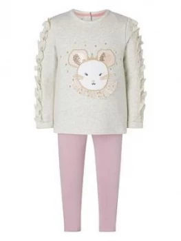 Image of Monsoon Baby Girls Mouse Face Top And Legging Set - Oatmeal, Size 3-6 Months
