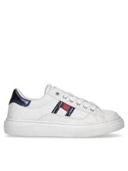 Image of Tommy Hilfiger Girls Flag Low Cut Lace-up Sneaker Off - White/blue, White/Blue, Size 11.5 Younger