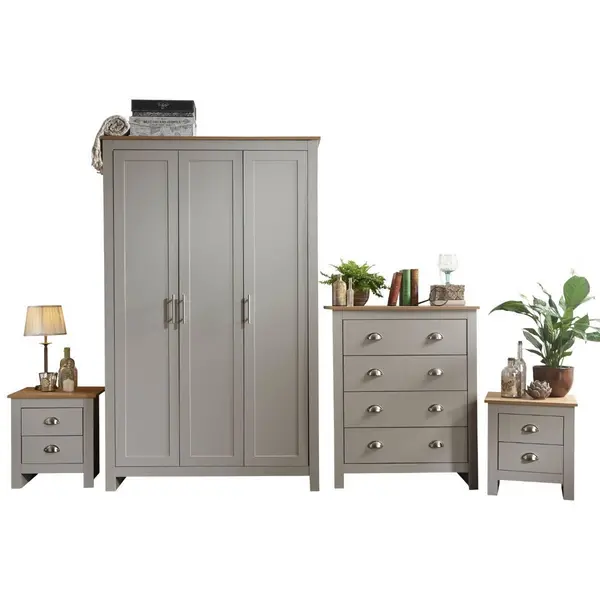 Image of Lancaster 4 Piece Bedroom Furniture Set Grey LAN4PCGRY