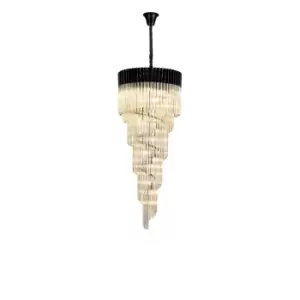 Image of Poland Ceiling Pendant Round 5 Tier 23 Light E14, Matt Black, Cognac Sculpted Glass