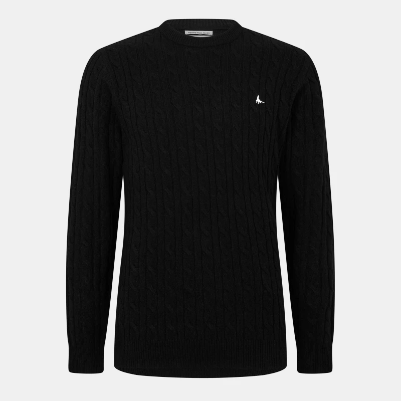 Image of Jack Wills Jack Marlow Merino Wool Blend Cable Knitted Jumper Men Black 09 male XS
