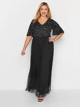 Image of Yours Luxe Embellished Angel Sleeve Maxi Dress - Black, Size 26-28, Women