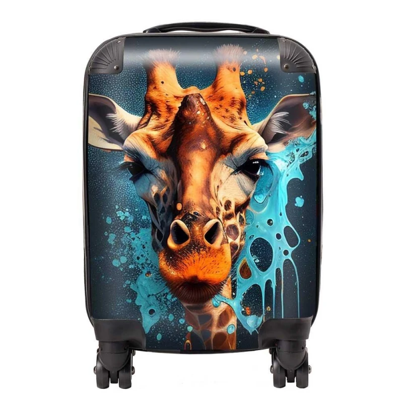 Image of Warren Reed - Designer Blue Giraffe Face Splashart Suitcase in Grey Size: Medium Grey Unisex Medium