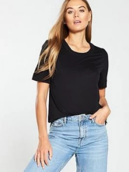 Image of WHISTLES Rosa Double Trim T-Shirt - Black, Size L, Women